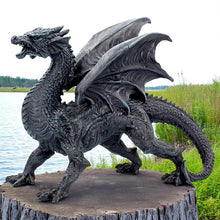 Laden Sie das Bild in den Galerie-Viewer, Dragon Watcher Obsidian Statue Dark Fantasy Decor Gothic Collectible Figurine Art
