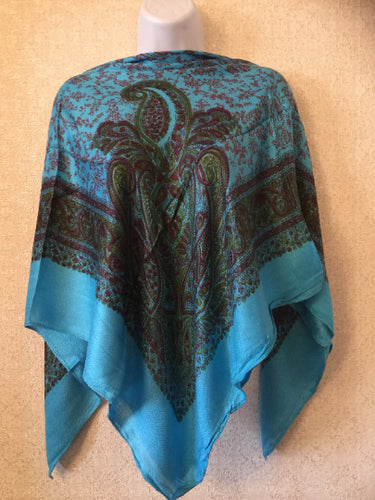 Turquoise Paisley Rayon Scarf - Bohemian Chic 100x100cm Wrap - Exquisite Artisanal Patterned Scarf - Fashionable All-Season Accessory-OsirisTradingUK