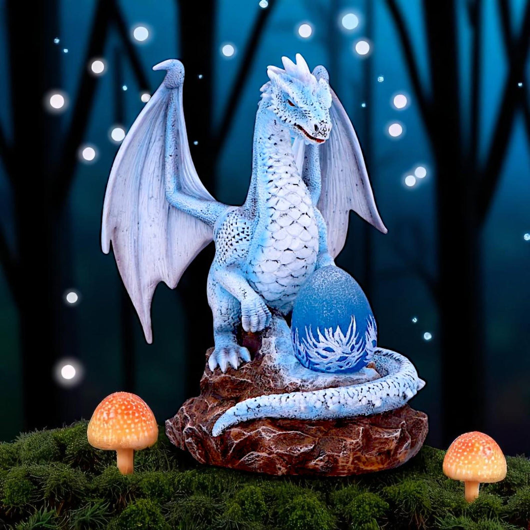 Fantasy Ice Dragon Glowing Egg LED Light Figurine Gothic Mythical Creature Statue