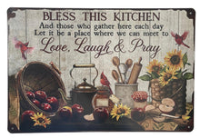 Load image into Gallery viewer, Bless This Kitchen Metal Wall Sign Farmhouse Country Decor Inspirational Plaque
