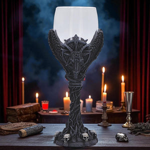 Dark Gothic Baphomet Goblet  Occult Chalice Wine Vasal with Pentagram & Skulls