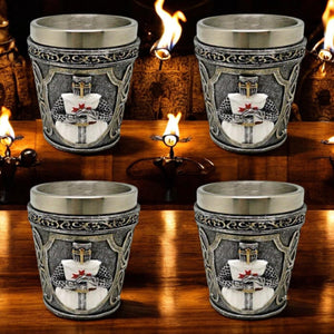 Gothic Knight Templar Shot Glasses Set of 4 - Historical Medieval Home Bar Decor