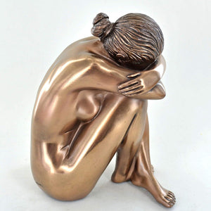 Bronze Finish Seated Woman Sculpture - 14cm x 11cm Resin Figurine - Elegant Home Decor