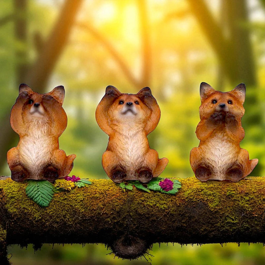 Three Wise Fox Figurines Set Hear See Speak No Evil statue Wisdom Ornaments