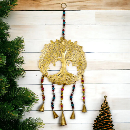 Golden Tree of Life Wind Chime | Metal Harmony Garden Zen Decor | Spiritual Outdoor Hanging Art | Calming Bells Meditation Patio Accessory-OsirisTradingUK