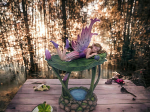 Enchanted Water Lily Fairy Figurine, Handcrafted Resin Pixie Sculpture, Tranquil Garden Fairy Decor, Whimsical Home Accent