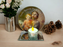 Load image into Gallery viewer, Sacred Saint Joseph and Child Jesus Glass Votive Candle Holder - Devotional Christian Altar Piece for Prayer and Reflection-OsirisTradingUK
