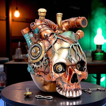 Load image into Gallery viewer, Steampunk Skull Heart Figurine Mechanical Gothic Ornament with Gears &amp; Pipes
