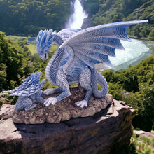 Load image into Gallery viewer, Enchanting Celestial Blue Dragon &amp; Hatchling Figurine, Mystical Fantasy Dragon Sculpture Home Decor, Unique Collectible Fantasy Art

