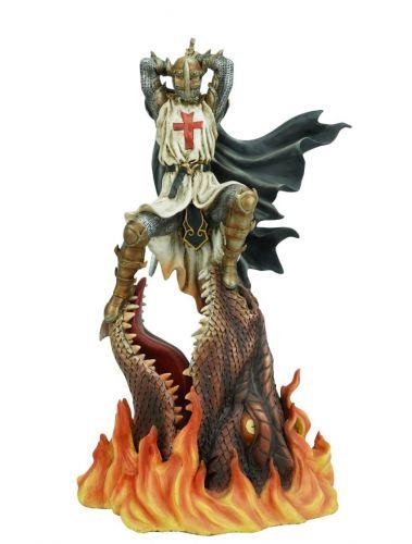 Templar Knight Slaying Dragon Figurine Medieval Fantasy Gothic Statue 37 cm