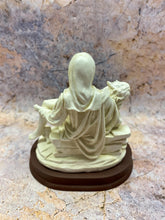 Load image into Gallery viewer, La Pieta Statue with Wood Stand - Michelangelo&#39;s Masterpiece Resin Replica, Religious Home Decor, Iconic Christian Sculpture, Spiritual Art
