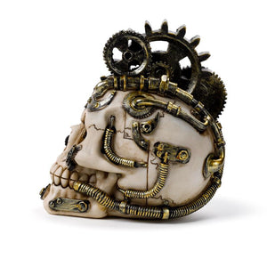 Gothic Steampunk Skull Figurine Industrial Cogs Design Victorian Ornament Decor