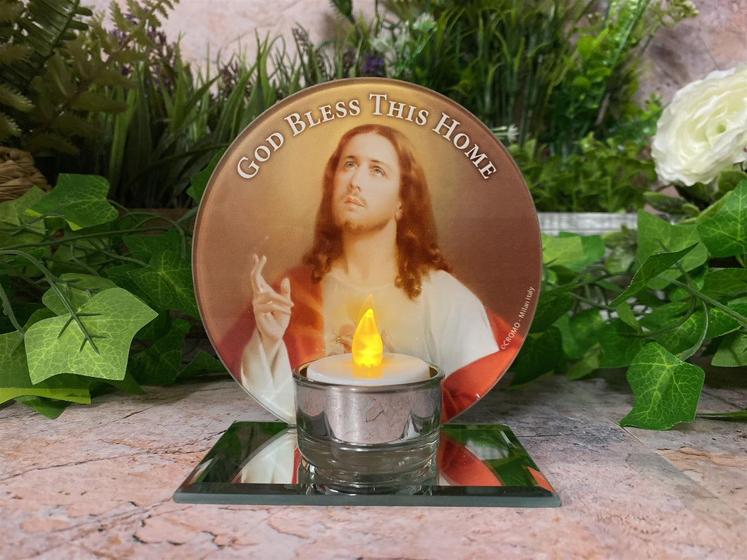 Sacred Heart of Jesus Glass Votive Light Holder Catholic Devotion Gift-OsirisTradingUK
