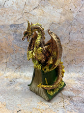 Load image into Gallery viewer, Enchanted Forest Guardian Dragon - Majestic Resin Dragon Statue, 16cm Tall, Hand-Painted Green and Gold, Mythical Home Decor
