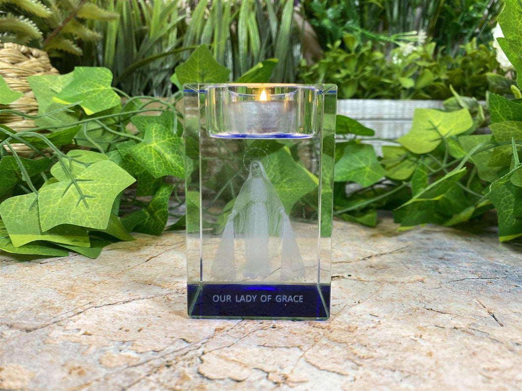 Divine Votive Holder Our Lady of Grace Crystal Block Immerse in Divine Radiance!-OsirisTradingUK