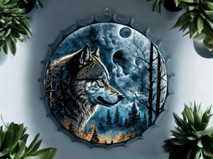 Lone Wolf Moonlit Metal Wall Art - 42 cm Metal Wolf Decor, Ready to Hang, Nature Lover&#39;s Dream, Rustic Home Decor-OsirisTradingUK