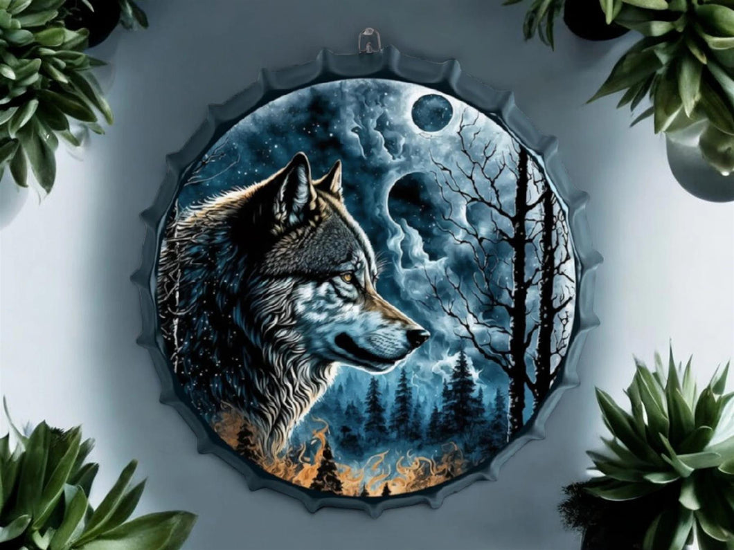 Lone Wolf Moonlit Metal Wall Art - 42 cm Metal Wolf Decor, Ready to Hang, Nature Lover's Dream, Rustic Home Decor-OsirisTradingUK