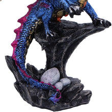 Load image into Gallery viewer, Guardian Blue Dragon Figurine and Eggs Fantasy Statue Gothic Gift Metallic Finish
