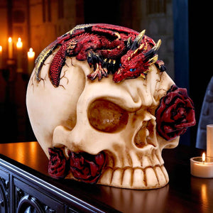 Gothic Fantasy Dragon & Skull Statue Mythical Creature Ornament Romantic Decor