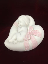 Load image into Gallery viewer, Beautiful Peaceful Baby Resting on Heart Cherub Angel Ornament A Present for Expecting Couples-OsirisTradingUK
