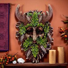 Load image into Gallery viewer, Autumn Horned Forest Spirit Ornament Woodland Pagan Plaque Wiccan Decor
