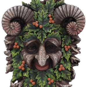 Pagan Horned Forest Guardian Sculpture Green Man Wall Plaque Wiccan Decor