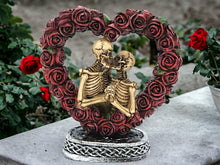 Load image into Gallery viewer, Eternal Love Skeleton Couple in Heart Rose Wreath, Gothic Romantic Figurine, Undying Affection Resin Statue, Love Beyond Life Ornament-OsirisTradingUK
