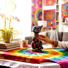 Laden Sie das Bild in den Galerie-Viewer, Boho Cat Ornament Colourful Hippy Kitty Figurine Funky Bohemian Animal Decor
