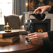 Load image into Gallery viewer, Pawzuph Occult Goblet Gothic Cat Chalice Pentagram Cup Pagan Altar Drinkware

