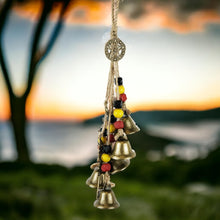 Load image into Gallery viewer, Enchanted Witches Protection Bells with Beads - Mystical Metal Wind Chime - Handcrafted Magical Decor - 32cm Rope Hanging Ornament-OsirisTradingUK
