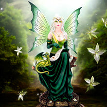 Load image into Gallery viewer, Enchanting 49.5cm Green Fairy Figurine with Dragon - Hand-Painted Fantasy Resin Sculpture
