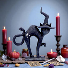 Charger l&#39;image dans la galerie, Witchy Black Cat Spell Figurine Gothic Statue Celestial Symbols Spooky occult Art
