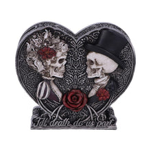 Load image into Gallery viewer, Till Death Do Us Part Skeleton Money Box | Gothic Couple Skull Heart Bank 17.1cm | Gothic Wedding Gift
