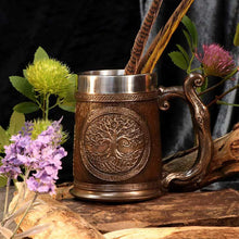 Charger l&#39;image dans la galerie, Tree of Life Tankard 16cm | Bronze Celtic Design Mug with Stainless Steel Insert
