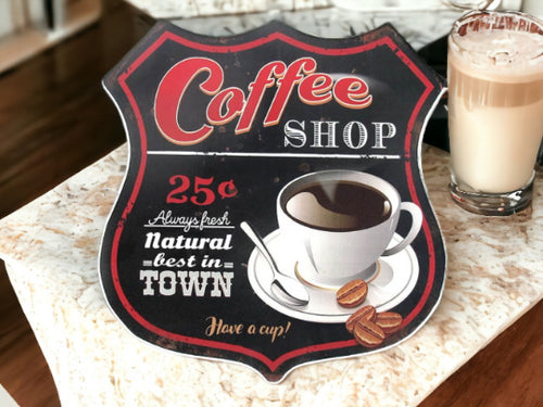 Vintage Coffee Shop Metal Wall Sign - Charming Retro Cafe Decor for Kitchen and Dining-OsirisTradingUK