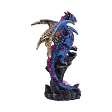 Load image into Gallery viewer, Guardian Blue Dragon Figurine and Eggs Fantasy Statue Gothic Gift Metallic Finish
