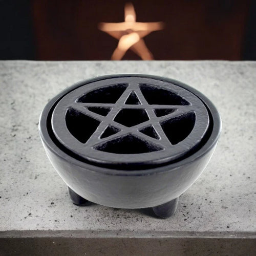 Cast Iron Pentagram Incense Burner Spiritual Altar Decor, Wiccan Ritual Tool, Aromatherapy Essential, Meditation Practice, Energy Cleansing-OsirisTradingUK