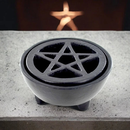 Cast Iron Pentagram Incense Burner Spiritual Altar Decor, Wiccan Ritual Tool, Aromatherapy Essential, Meditation Practice, Energy Cleansing-OsirisTradingUK