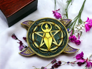 Goddess Triple Moon Pentacle Box - Handcrafted Resin Celtic Jewelry Storage, Wiccan Altar Box, Spiritual Decor-OsirisTradingUK