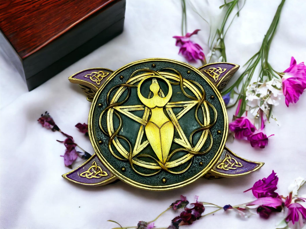 Goddess Triple Moon Pentacle Box - Handcrafted Resin Celtic Jewelry Storage, Wiccan Altar Box, Spiritual Decor-OsirisTradingUK
