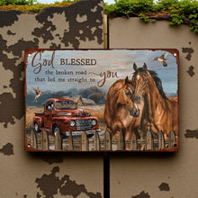 Load image into Gallery viewer, Inspirational God Blessed Metal Wall Plaque Horses Truck Country Home Sign
