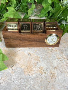 Vintage Maritime Wood and Brass Desk Clock with Calendar Nautical Style Decor