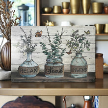 Load image into Gallery viewer, Farmhouse Bathroom Metal Wall Sign Relax Soak Unwind Rustic Country Plaque
