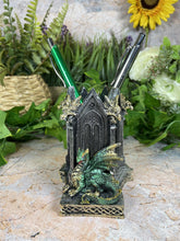 Laden Sie das Bild in den Galerie-Viewer, Fabulous Dragon Pen Pot Handcrafted Resin 11 cm Tall Fantasy Office-OsirisTradingUK
