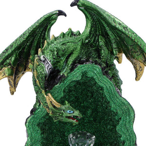 Mystical Green Dragon with Light-Up Crystal Geode Fantasy Gothic Ornament Gift