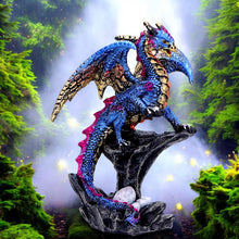 Load image into Gallery viewer, Guardian Blue Dragon Figurine and Eggs Fantasy Statue Gothic Gift Metallic Finish
