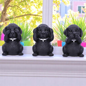 Black Labrador Puppies Three Wise Dog Figurines Pet Decor See No Evil ornament