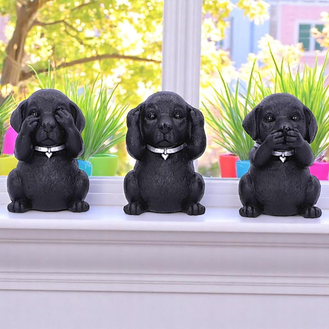 Black Labrador Puppies Three Wise Dog Figurines Pet Decor See No Evil ornament