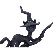 Load image into Gallery viewer, Bewitch Spell Cat Figurine Flying Wiccan kitty Broomstick Fantasy Halloween Altar

