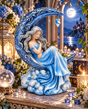 Charger l'image dans la galerie, Moon Fairy Figurine Resting on Crescent Moon Celestial Fantasy Ornament 17.8cm
